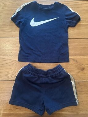 Nike Toddler Navy Tee and Shorts with White Swoosh Logo